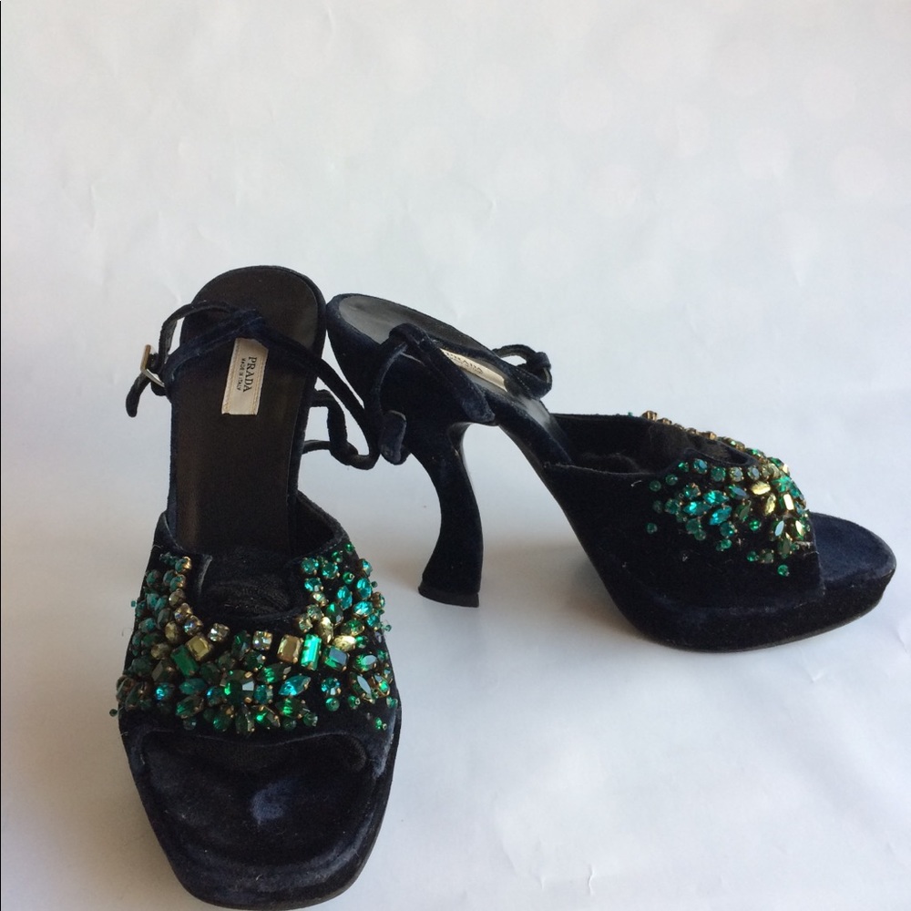 Prada Velvet Platform Heels  Swarovski Crystals